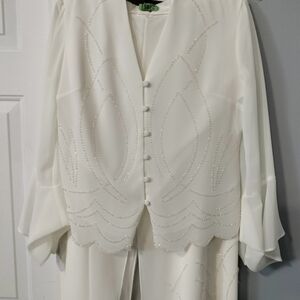 Elegant White Beaded Blouse and Skirt Set